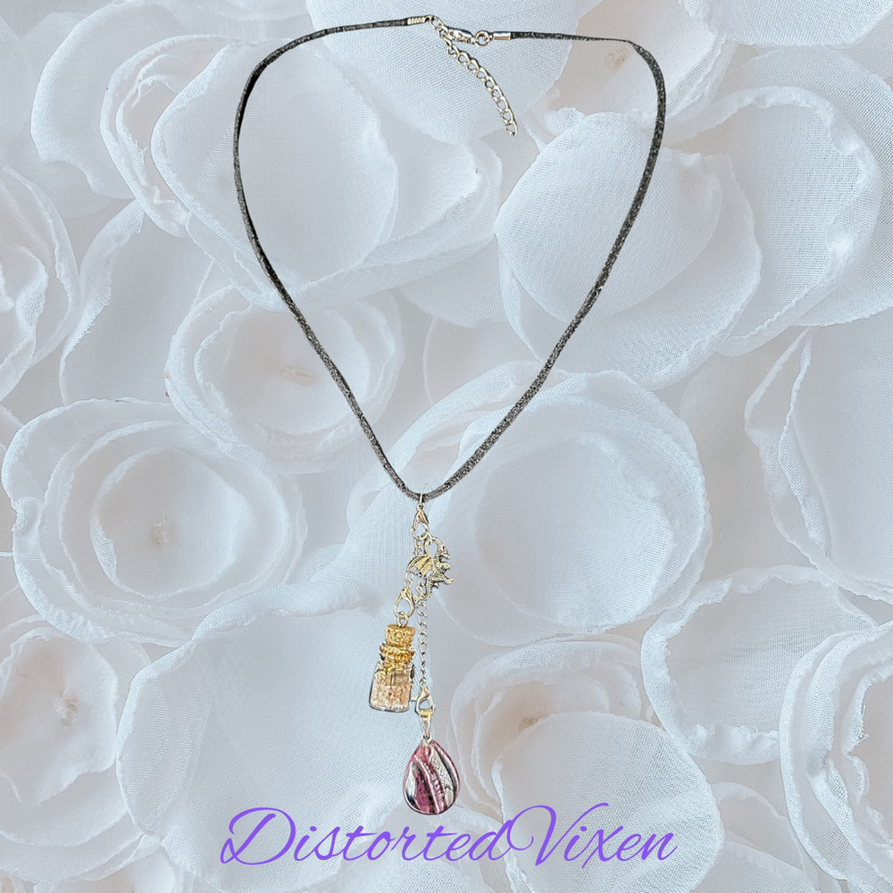 Red Glass Teardrop Necklace with Spell Bottle & Dragon Charm | Interchangeable - Picture 2 of 8